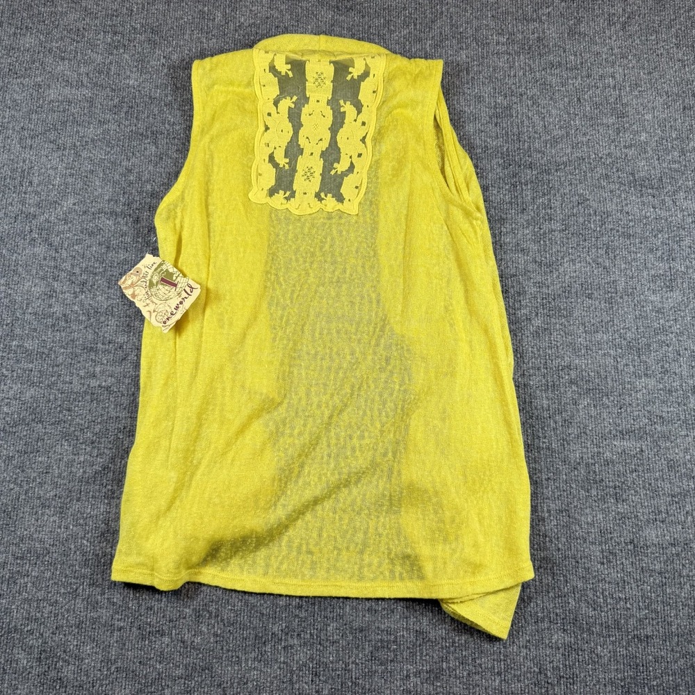 One World Shawl Women XS Yellow Sleeveless Open Front Lace‎ Lightweight NWT